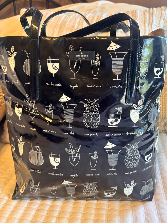 kate spade Handbags - KATE SPADE Black Patent Cocktail Print Tote